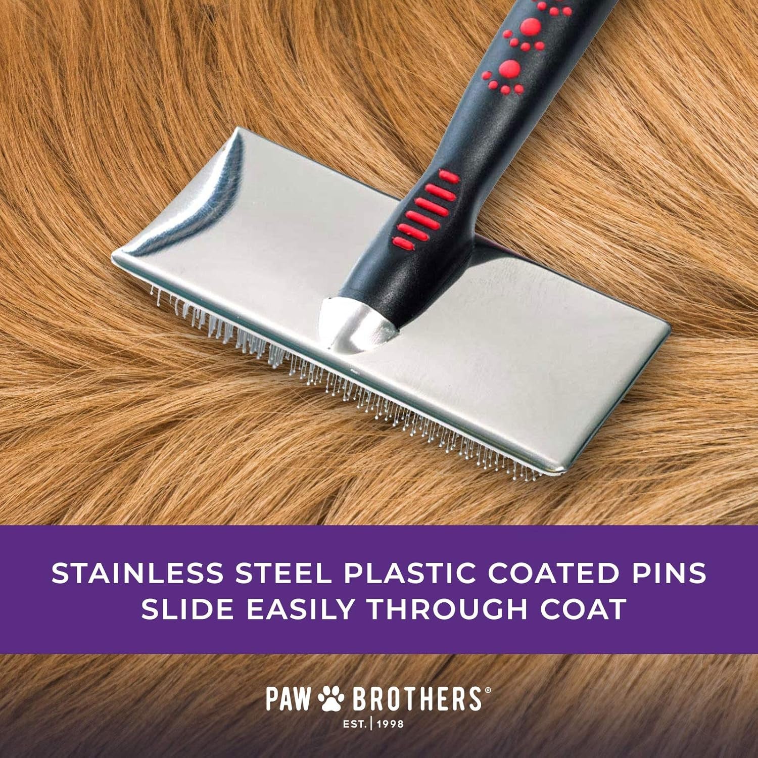 Paw Brothers Professional Grade Soft Pin Flat Slicker Brush for Large Dogs - X-Large, Gentle on Skin, Coated Tips for Tangle and Mat Removal, Maximum Coverage