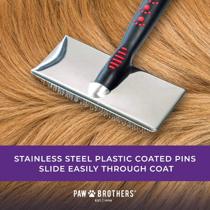 Paw Brothers Professional Grade Soft Pin Flat Slicker Brush for Large Dogs - X-Large, Gentle on Skin, Coated Tips for Tangle and Mat Removal, Maximum Coverage