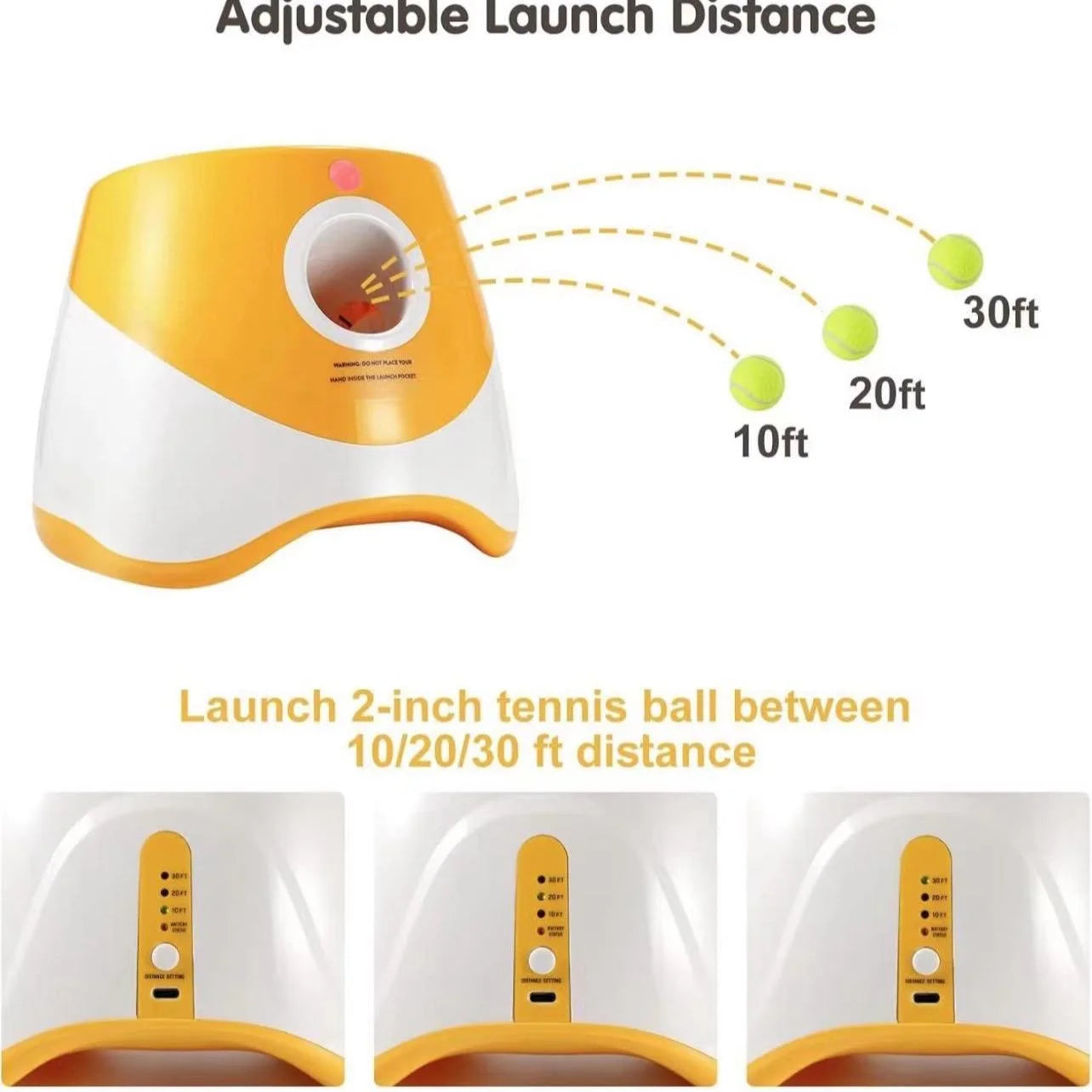 Automatic Dog Ball Launcher, Dog Ball Thrower with 3 Launching Distance, Interactive Dog Toys for Small & Medium Dogs Indoor & Outdoor, 3 Mini Tennis Balls Included, Orange