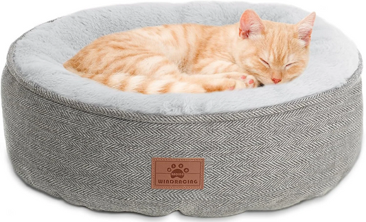 Indoor Cat and Small Dog Bed, Comfortable and Durable Round Pet Sleeping Bed with Non-Slip Bottom, Washable, 18"L x 18"W x 6.5"H