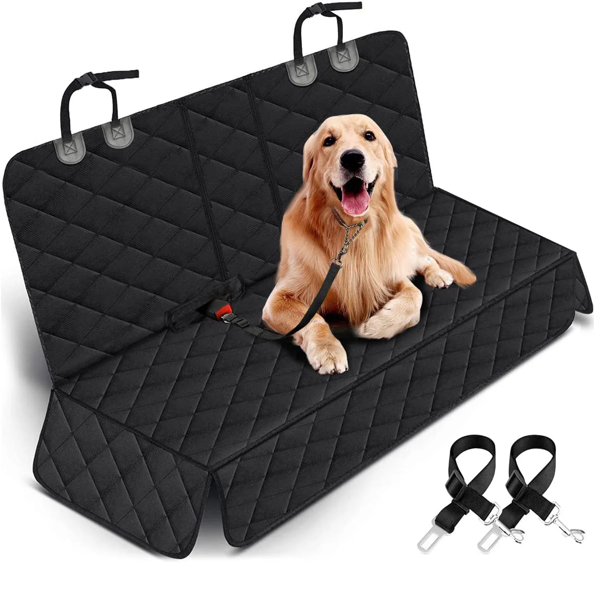 Dog Car Seat Cover, Back Seat Cover for Dogs Pet Car Seat Protector Waterproof Rear Seat Cover Durable Car Seat Cover, Fits Middle Armrest for Most Cars Suvs Trucks (53” Width)- Black