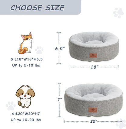Indoor Cat and Small Dog Bed, Comfortable and Durable Round Pet Sleeping Bed with Non-Slip Bottom, Washable, 18"L x 18"W x 6.5"H