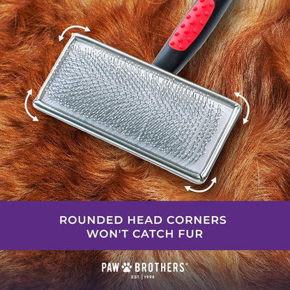 Paw Brothers Professional Grade Soft Pin Flat Slicker Brush for Large Dogs - X-Large, Gentle on Skin, Coated Tips for Tangle and Mat Removal, Maximum Coverage