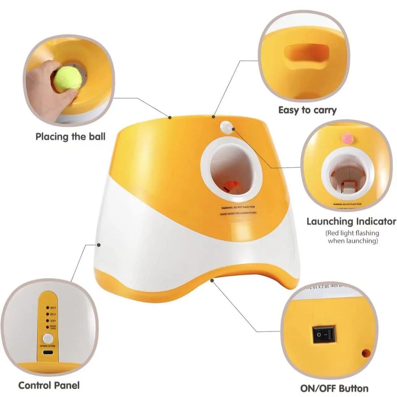 Automatic Dog Ball Launcher, Dog Ball Thrower with 3 Launching Distance, Interactive Dog Toys for Small & Medium Dogs Indoor & Outdoor, 3 Mini Tennis Balls Included, Orange