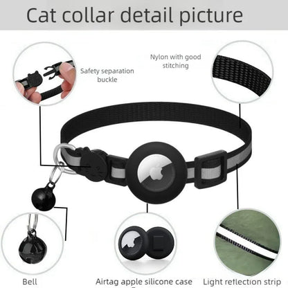 For Cat Airtag Holder Collar Breakaway Reflective Strips Adjustable Kitten Collar Waterproof Cat Bell Collar Pet Air Tag Case