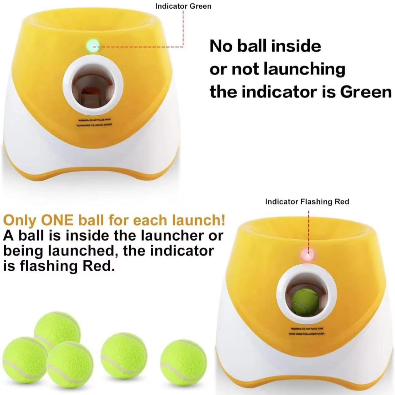 Automatic Dog Ball Launcher, Dog Ball Thrower with 3 Launching Distance, Interactive Dog Toys for Small & Medium Dogs Indoor & Outdoor, 3 Mini Tennis Balls Included, Orange